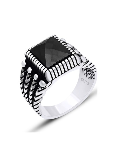 Silvera Telkari 925 Ayar Gümüş Oniks Taşlı İşlemeli Erkek Yüzük St325 Gümüş