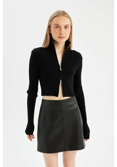 Defacto Coool Yarım Balıkçı Yaka Fermuarlı Triko Hırka B2558AX24AUBK56 Siyah