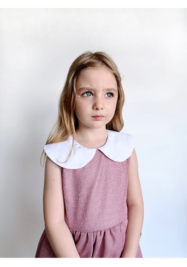 Linola Baby Kids Shiny Simli Bebe Yakalı Çocuk Elbisesi Pembe