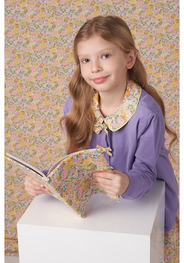 Made With Liberty Fabric Liberty Kumaş Kız Çocuk Triko Hırka Mor