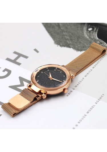 Padalink Rose Gold Alloy Kasa Güneş Altınlı Magnetlı Starry Night Kadın Kol Saati Milan Bandı Diğer