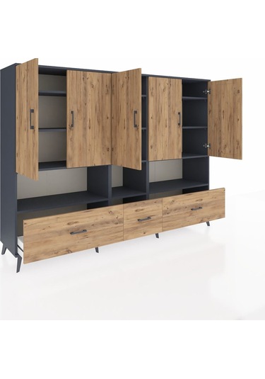 Hyperion Dolap 12 Raflı 3 Çekmeceli 5 Kapaklı 220x44x163 Antrasit Antrasit-çam