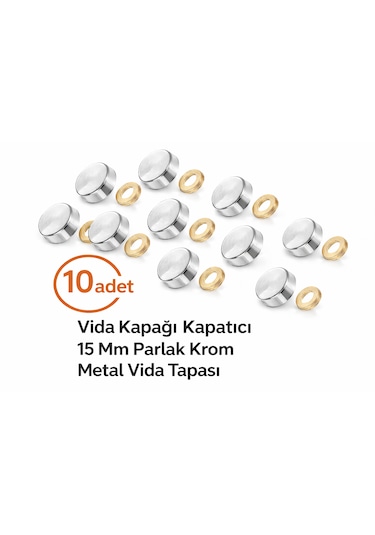 Vida Kapağı Kapatıcı 15 Mm 10 Adet - Parlak Krom Vida Tapası 0-0