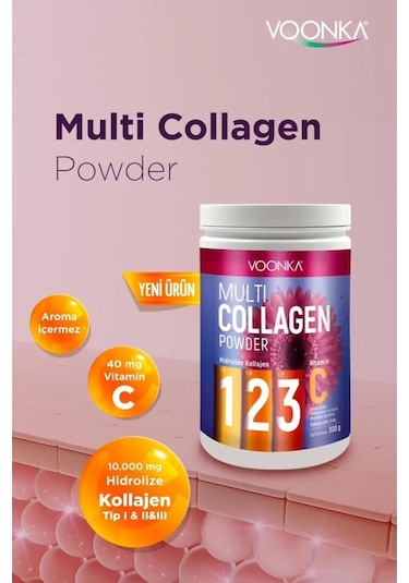 Voonka Multi Collagen Powder Hidrolize Kollajen Tip 1 2 3 Vitamin C 300 G