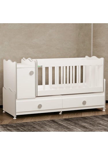 Garaj Home Pırlanta Gri Uzayan Dolaplı Beşik Beyaz