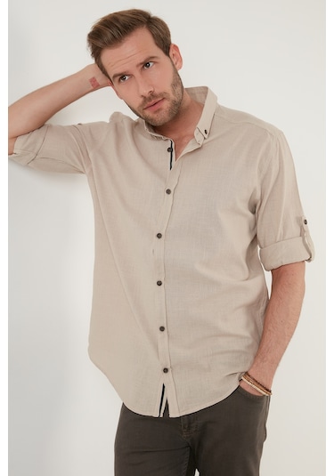 Buratti Pamuklu Regular Fit Düğmeli Yaka Erkek Gömlek Cf20S111871 Taş