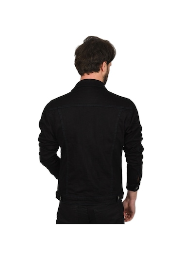 Deepsea Erkek Siyah Likralı Düğmeli Kot Mont 2201005 Siyah