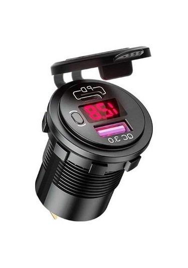 Ebitda Araba Şarj Adaptörü Pd Usb Çift Portlu Hızlı Şarj Cihazı Voltaj Göstergeli 12 Kırmızı