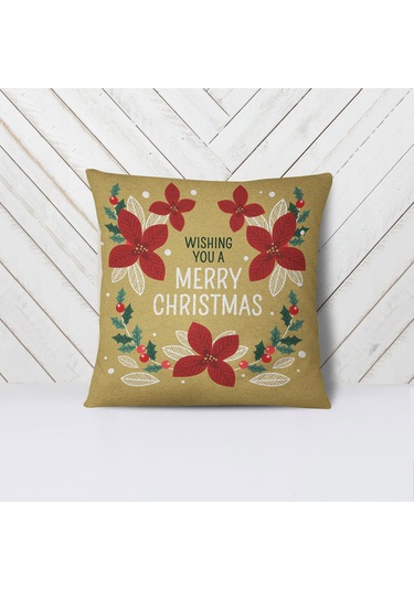 Yılbaşı Çiçekleri Desenli -4 lü Kırlent Kılıf Seti -İki Tarafı