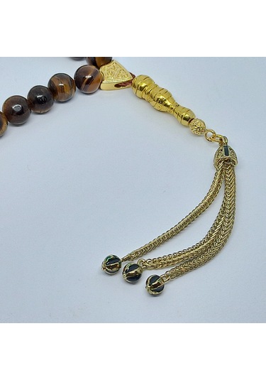 Kesebe Doğal Kaplan Gözü Taşlı Tespih - El Yapımı Koleksiyonluk Parça Çok Renkli