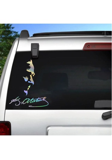 Hologramlı Janjanlı Atatürk Silüet Ve İmza Sticker 02525 30x25 Cm