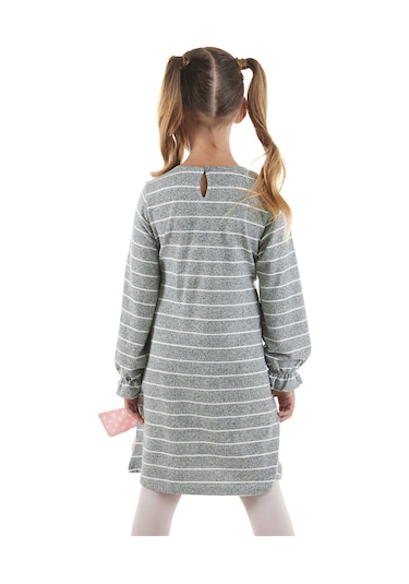 Denokids Ayıcık Kız Çocuk Çizgili Elbise Renkli Çok Renkli