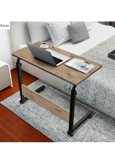 Sekizincicaddedizayn Yükseklik Ayarlı Çalışma Masası - Ceviz (Tekerli) 80X40