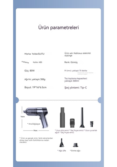 Portatif Akülü Elektrikli Süpürge - Siyah