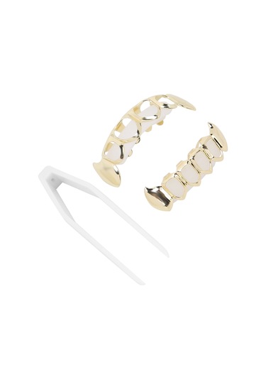 Lemestar Hip Hop Altın Diş Protezi: Delikli Tasarım, Mikro Zirkon Taşlı Zincirli, Üst/alt Dişlere Uygun, Kaliteli Pirinçten Yapım Gold