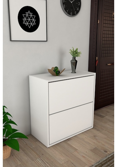 Moonlife 2 Kapaklı Kayar Raflı Ayakkabılık Beyaz