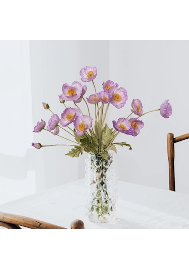 Yapay Çiçek Gelincik Çiçeği Lila Renk 3 Çiçek 1 Tomurcuk 59cm