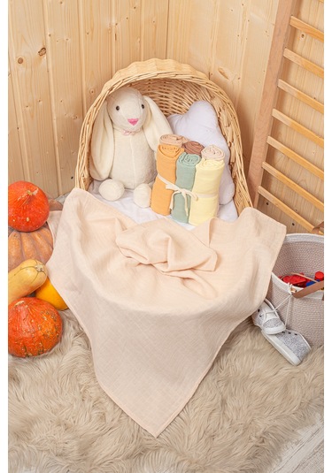 Unisex Renkli Pamuk 6lı Çok Amaçlı Müslin Bez Kahverengi