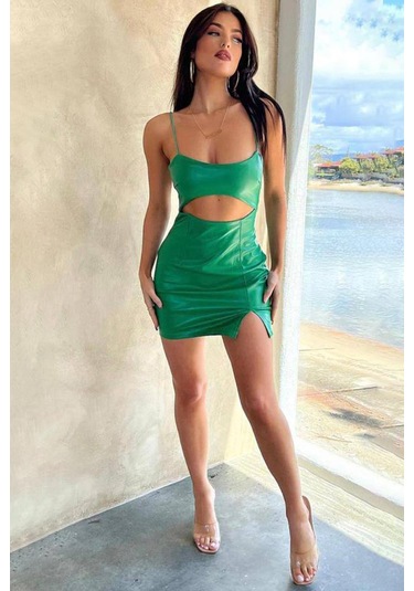 Pu Deri Elbise-YESIL Yeşil