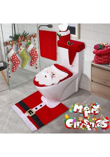 Pazly Suntek 5 Parça Yılbaşı Klozet Kapağı Örtüsü Dekoratif Tank Seti Çok Renkli Çok Renkli