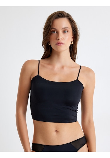 Koton Vücudu Saran Nefes Alan Kumaş Dikişsiz Askılı Kaplı Dolgusuz Yarım Atlet Siyah 5wlk10136mk Siyah