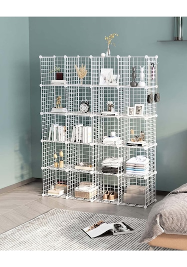 20 Bölmeli Beyaz Renk Portatif Kitaplık Dolap Raf Düzenleyici