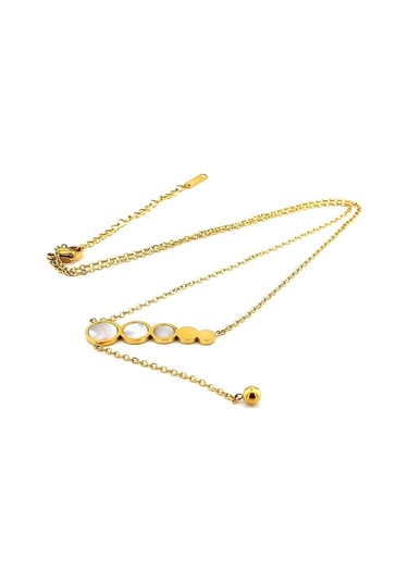 Sirali Beş Daire Sedef Taşli Sari Renk Çelik Kadin Kolye Q0511 552942885