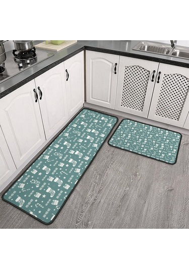 Noel Desenli 2'li Mutfak Matı, Anti-yorgunluk, Yastıklı Ve Kaymaz, Mutfak Ve Ofis İçin Noel Çorap Simgesi