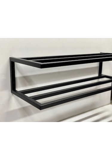 Aju Ayakkabılık, Modern 2 Katlı Açık Ayakkabı Rafı, Çok Amaçlı Düzenleyici Duvara Monte Metal Raf Siyah