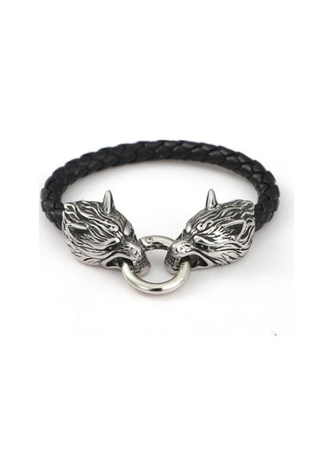 Novahub Çelik Paslanmaz Viking Odin Kurt Kafası İskandinav Erkek Bilezik, Deri Ve Çelik Takı, Punk Tılsım Hediye Çok Renkli