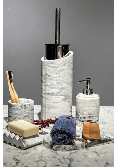 Betonmall Marble Serisi Mermer Efekt Beton Banyo Seti Gri