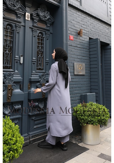 Kadın Gri Aerobin Uzun Kapşonlu İkili Takım T0222 Gri