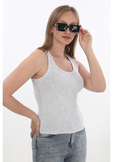 Monox Kadın Fitilli Likralı Pamuklu Askılı Atlet Gri