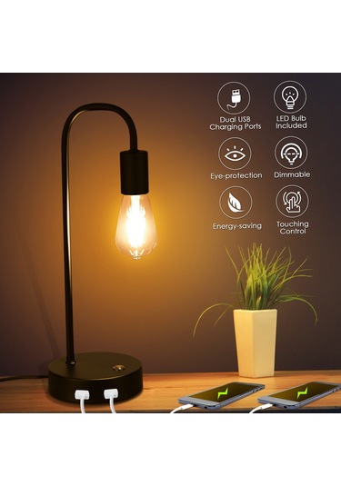 Tomshine Endüstriyel İki Usb Şarj Portlu Masa Lambası Diğer