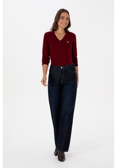 U.S. Polo Assn. Kadın Bordo V Yaka Basic Kazak 50307727-VR014