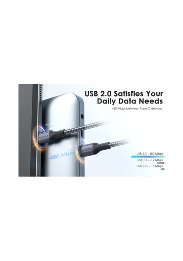 Reedark 3a Hızlı Şarj Kablosu, 2 Metre Yüksek Hızlı Veri Kablosu, Gri