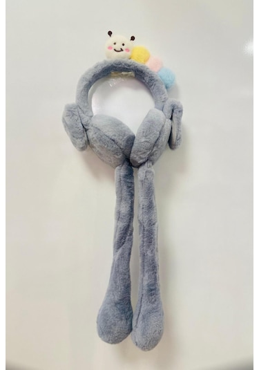 Gala Haretli Sesli Çocuk Tırtıllı Peluş Kulaklık Gri