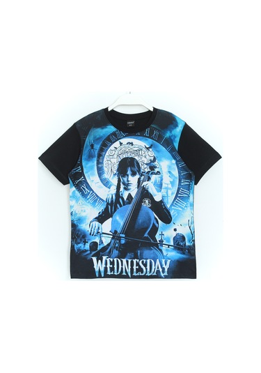 Kız Çocuk Wednesday Addams 3D Baskılı T-Shirt Siyah