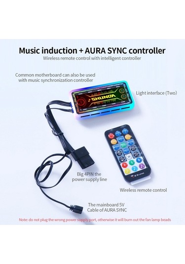 Novahub Rgb Fan Ve Işık Kontrolü, Uzaktan Kumanda, Müzik Uyumlu Aydınlatma Sistemi Optik Optik
