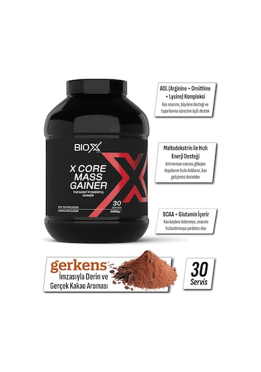 Mass Gainer Çikolata Aromalı 3 Kg 30 Servis X Core Karbonhidrat Tozu + Shaker