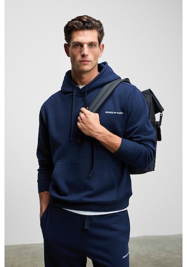 MARSHALLHOODIE Erkek Pamuklu İçi Polarlı Nakışlı Relaxed Koyu Lacivert Eşofman Takımı