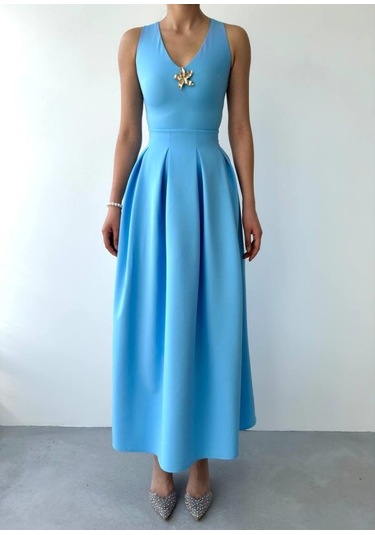 Late Yıldız Detaylı Elbise Mavi