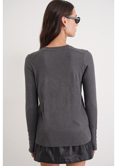 6736 Kadın Bisiklet Yaka Kolu Droplu Triko Kazak Antrasit Antrasit