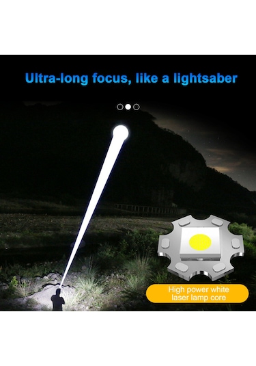 Ranyeek Alüminyum Vücut Beyaz Lazer Feneri, Geniş Ve Uzun Mesafe Işık, Su Geçirmez, Pil Göstergesi, Type-c Şarj, Cep Telefonu Şarj Edici, 1800mah Pil, Siyah Siyah