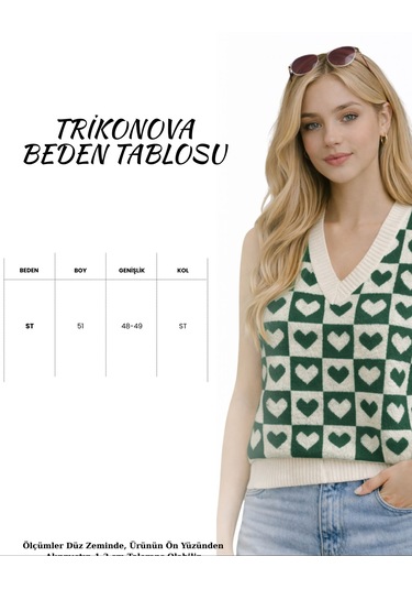 Trikonova Kalpli V Yaka Regular Kadın Süveter Yeşil
