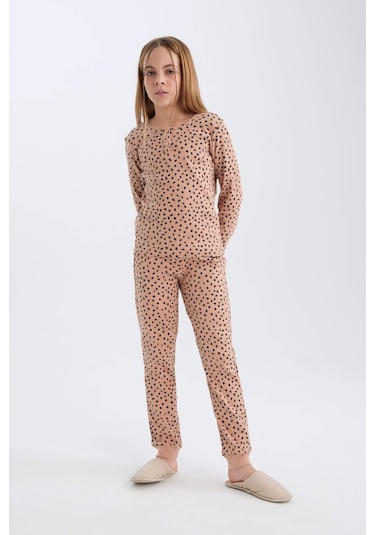 DeFacto Kız Çocuk Pijama Takımı Fitilli Kaşkorse Desenli Bisiklet Yaka Uzun Kollu Üst Uzun Alt D7748A824WNBG389 Bej DeFacto Kız Çocuk Pijama Takımı Fitilli Kaşkorse Desenli Bisiklet Yaka Uzun Kollu Üst Uzun Alt D7748A824WNBG389 Bej