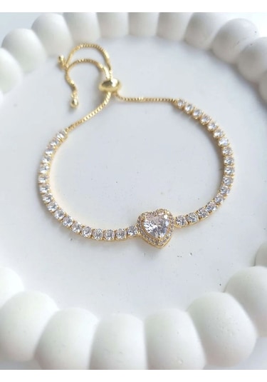 Çelik Gold Asansörlü Kalpli Kadın Bileklik Sevgililer Günü Hediyesi Gümüş