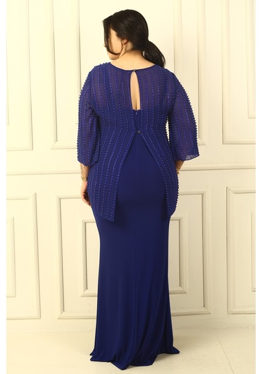 İçi İp Askılı Astarlı Uzun Sandy Elbise Arkası Düğmeli Boncuklu Şifon Bluz Büyük Beden 2'li Takım Saks İçi İp Askılı Astarlı Uzun Sandy Elbise Arkası Düğmeli Boncuklu Şifon Bluz Büyük Beden 2'li Takım Saks