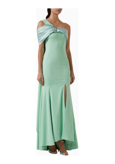 Ac By Aanchal Chanda Asymmetrical Yaka Maxi Kadın Elbise Yeşil