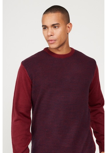 AC&Co / Altınyıldız Classics Erkek Bordo Laci Standart Fit Normal Kesim Bisiklet Yaka Petek Desenli Triko Bordo